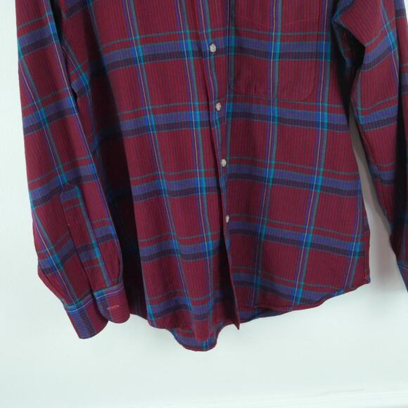 Pendleton Large Button Down Shirt USA Wool Plaid Heritage Dad Burgundy Outdoors - Picture 5 of 9